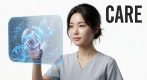 전문의와 상담하는 평온한 분위기의 여성 모델