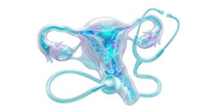 의학적 상담과 자궁 건강을 상징하는 추상적인 3D 일러스트