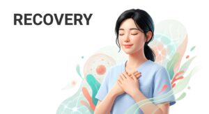 수술 후 회복과 평온함을 상징하는 동양인 여성의 평온한 모습